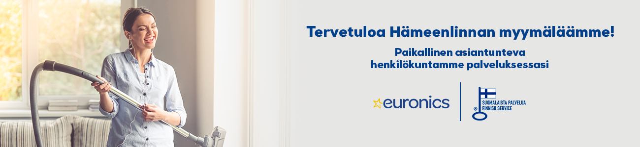 Euronics Hämeenlinna palvelee kodinkoneostoksissa osoitteessa Tiiriönsuontie 2.