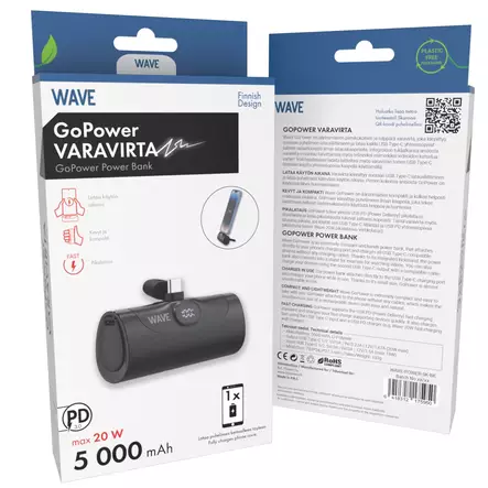 WAVE GOPOWER LISÄVIRTA 5000MAH - Kaapelit ja laturit - 6418312175950 - 2