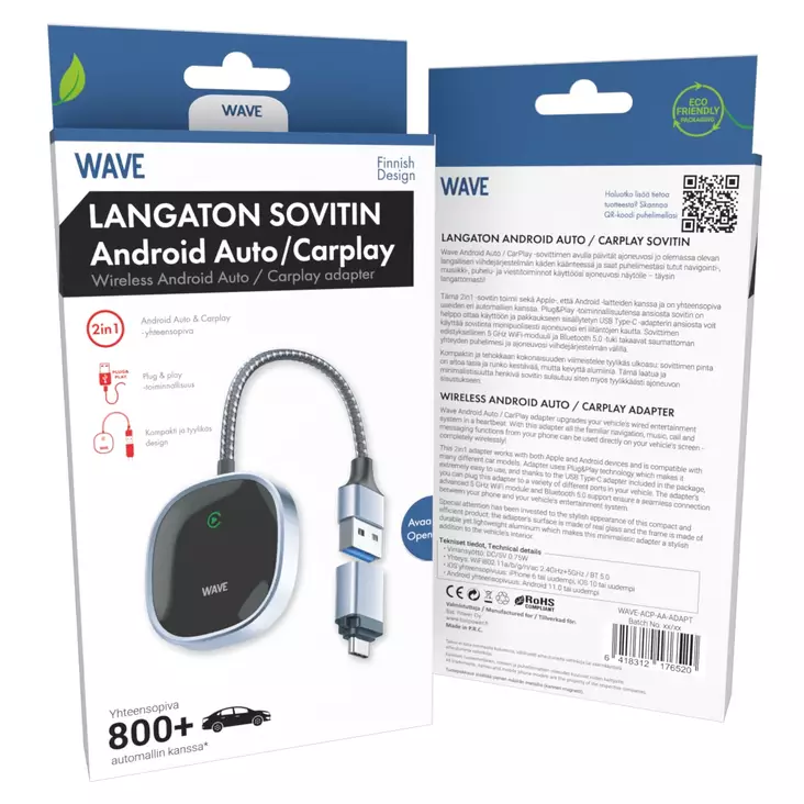 WAVE CARPLAY & ANDROID AUTO SOVITIN MUSTA/HOPEA - Mediasoittimet ja streaming - 6418312176520 - 1