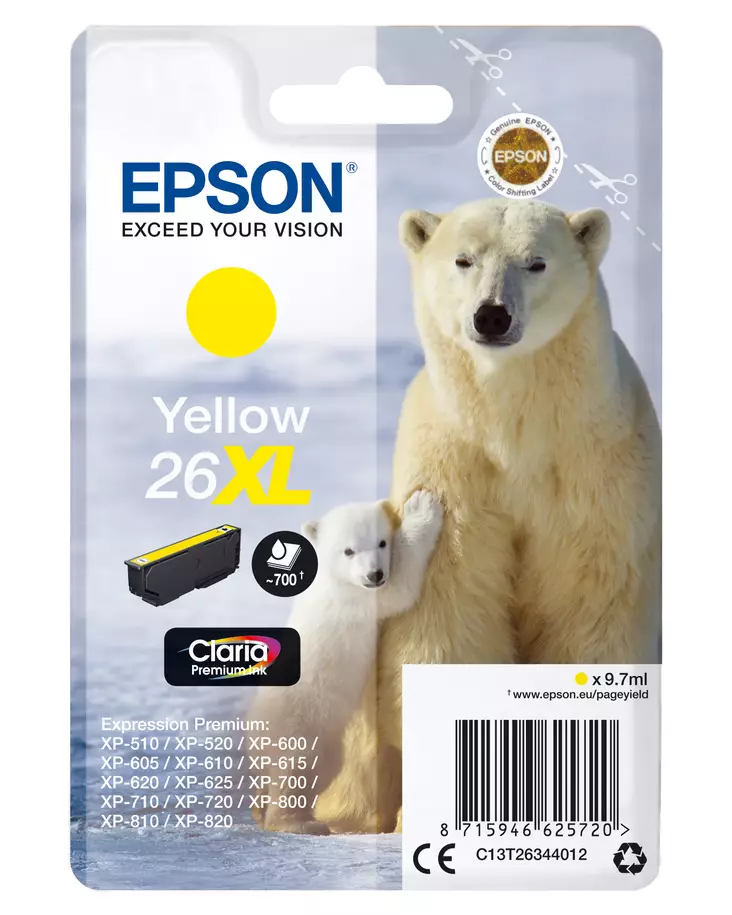 EPSON 26XL INK CARTRIDGE YELLOW - Musteet, paperit ja väripatruunat - 8715946625720 - 2