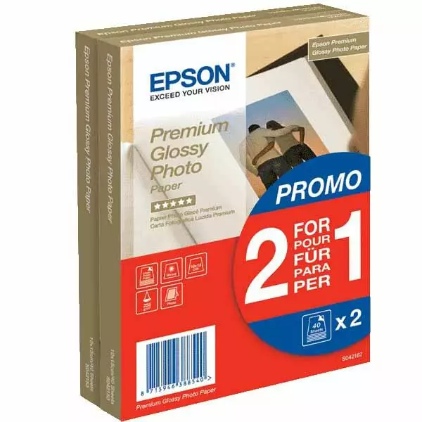EPSON PREMIUM GLOSSY PHOTO PAPER - 10X15CM - 2X40 ARKKIA - Musteet, paperit ja väripatruunat - 8715946388540 - 1