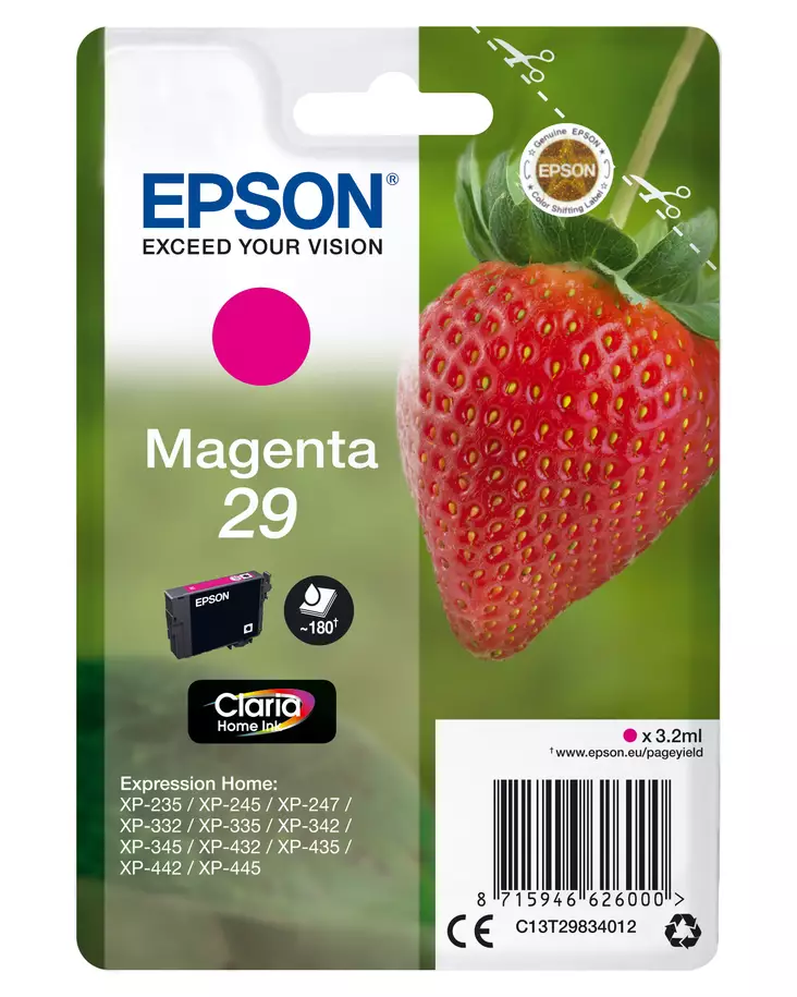 EPSON SINGLEPACK MAGENTA 29 - Musteet, paperit ja väripatruunat - 8715946626000 - 2