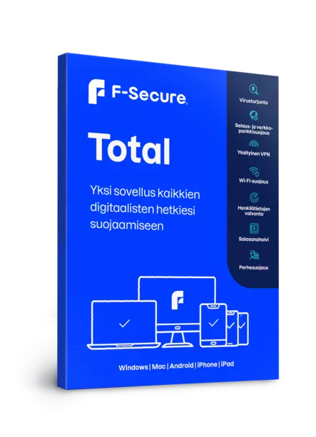 F-SECURE TOTAL (1 VUOSI 5 LAITETTA) - Tietoturva ja antivirus - 6430052573971 - 1
