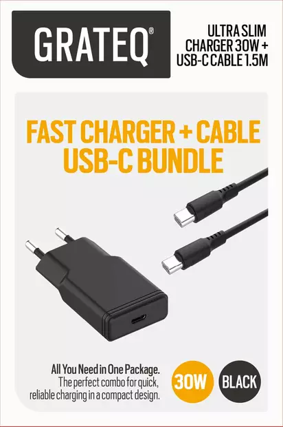 GRATEQ TAHKO LATURI 20W + KAAPELI 1.5M VALKOINEN - Kaapelit ja adapterit - 6438327820201 - 2