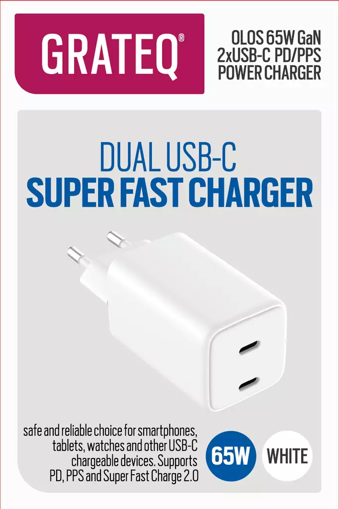 GRATEQ OLOS TEHOKAS 65W USB-C PIKALATURI - Kaapelit ja laturit - 6438327830651 - 1
