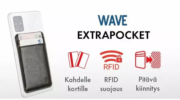 WAVE EXTRAPOCKET KORTTITASKU PUHELIMEEN MUSTA - Suojakuoret, laukut ja kotelot - 6418312154351 - 1