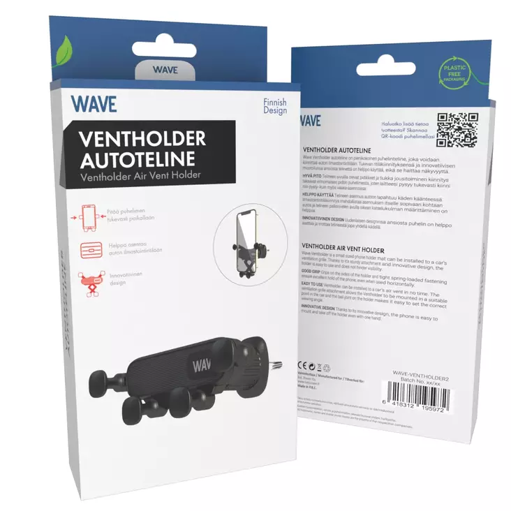 WAVE VENTHOLDER AUTOTELINE MUSTA - Autotarvikkeet - 6418312195972 - 1
