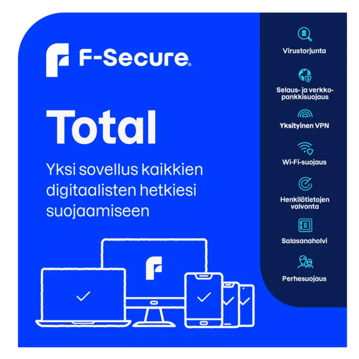 F-SECURE TOTAL (1 vuosi 5 laitetta) E-KEY - Tietoturva ja antivirus - 6430052574152 - 1
