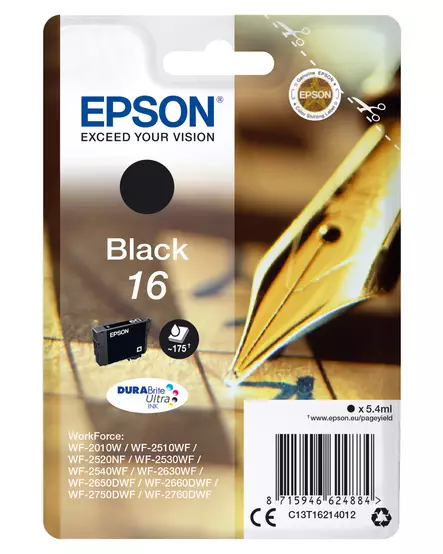 EPSON 16 INK CARTRIDGE BLACK - Musteet, paperit ja väripatruunat - 8715946624884 - 2