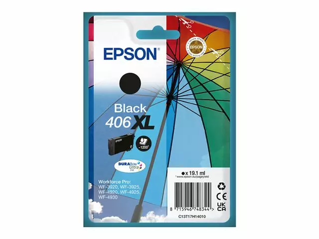 EPSON SINGLEPACK BLACK 406XL DURABRITE ULTRA INK MUSTE - Musteet, paperit ja väripatruunat - 8715946748344 - 5