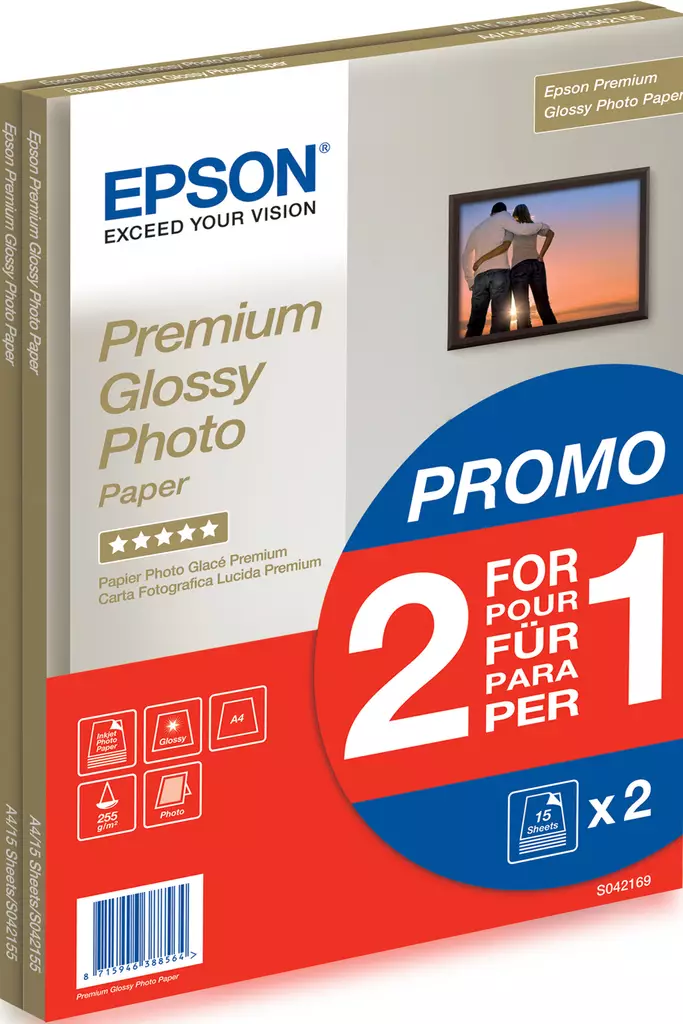 EPSON PREMIUM GLOSSY PHOTO PAPER - A4 - 2X15 ARKKIA - Musteet, paperit ja väripatruunat - 8715946388564 - 2