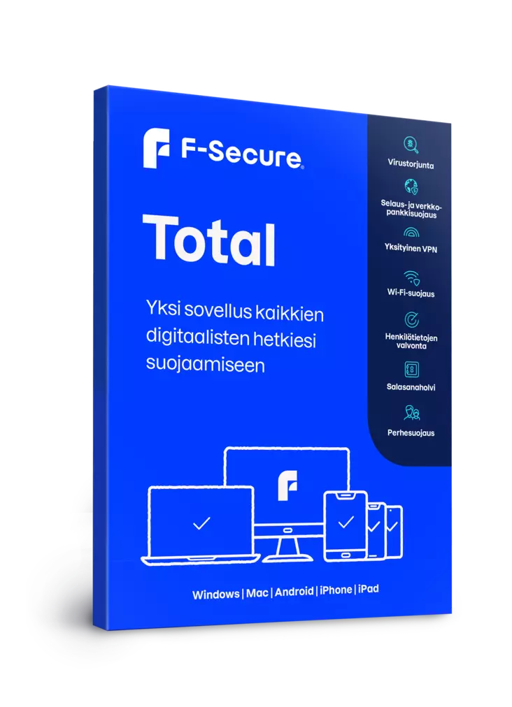 F-SECURE TOTAL (1 VUOSI 3 LAITETTA) - Tietoturva ja antivirus - 6430052573964 - 1