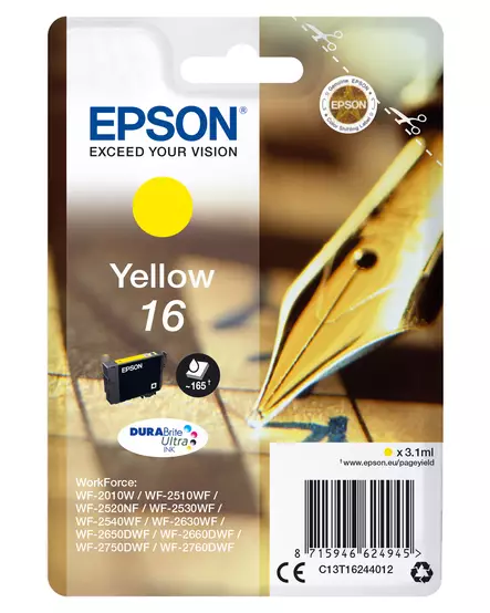 EPSON 16 INK CARTRIDGE YELLOW - Musteet, paperit ja väripatruunat - 8715946624945 - 2