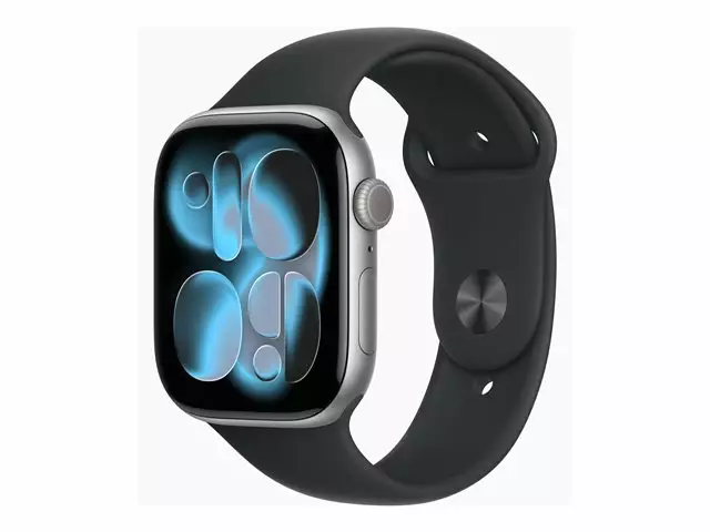 APPLE WATCH SERIES 11 GPS 46MM S/M ÄLYKELLO TÄHTIHARMAA ALUMIINIKOTELO MUSTALLA SPORT RANNEKKEELLA - Älykellot ja aktiivisuusrannekkeet - 195950463156 - 5