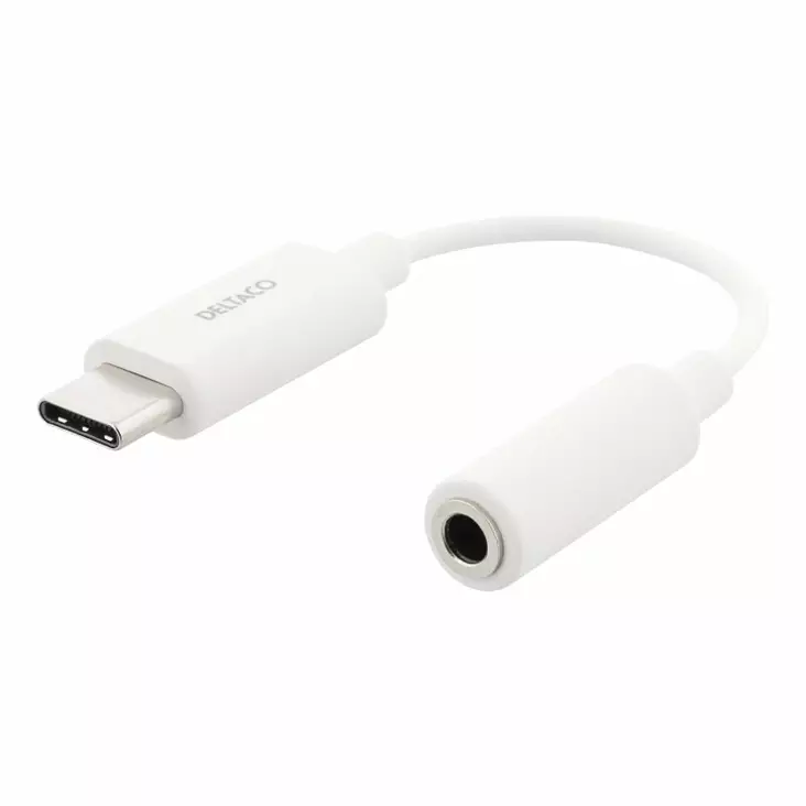 DELTACO USB-C SOVITIN 3.5MM VALKOINEN 11CM - Kaapelit ja laturit - 7333048043306 - 2