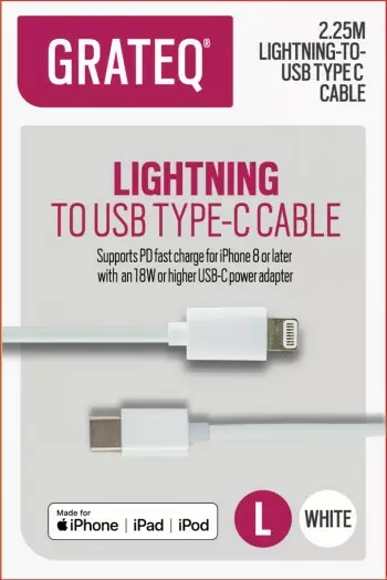 GRATEQ USB-C - MFi LIGHTNING KAAPELI PD 2.25M - Kaapelit ja adapterit - 6438327850116 - 1