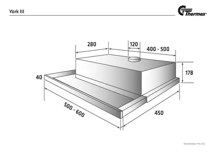THERMEX YORK III STANDARD 60CM LIESITUULETIN HARMAA/TERÄS - Kaapiston alle asennettava liesituuletin - 5703347528927 - 2