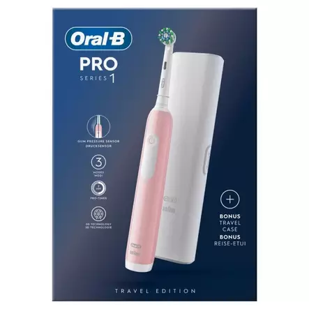 ORAL-B PRO1 PINK SÄHKÖHAMMASHARJA + MATKAKOTELO - Sähköhammasharjat - 8001090914217 - 2