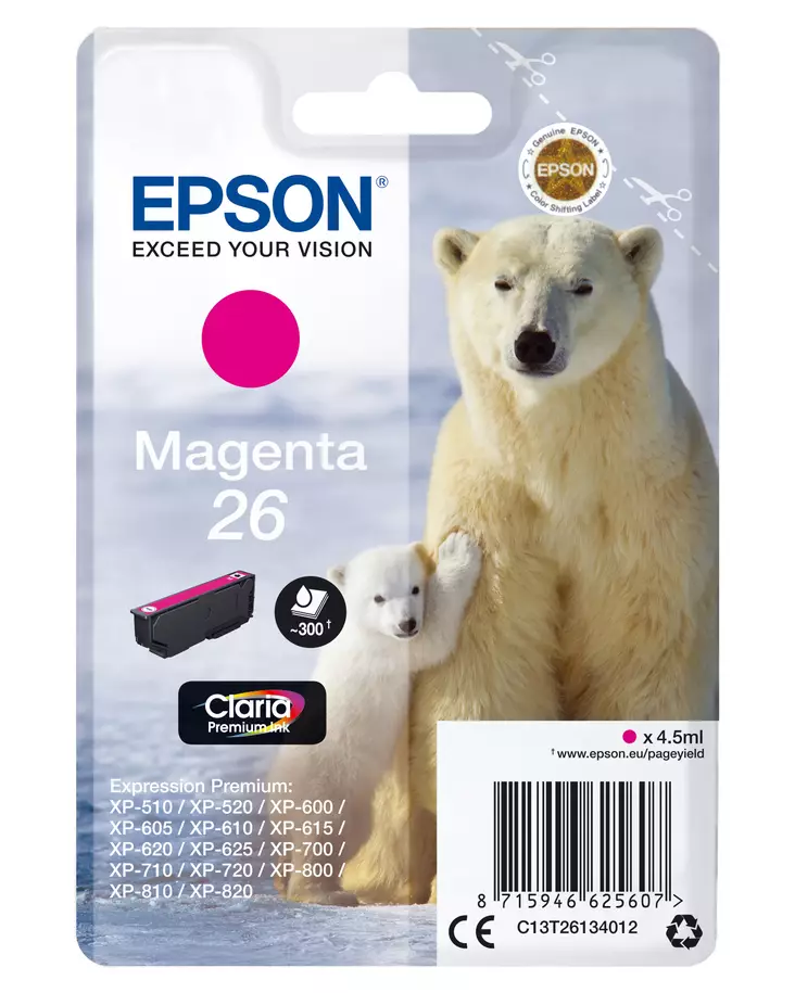 EPSON 26 INK CARTRIDGE MAGENTA - Musteet, paperit ja väripatruunat - 8715946625607 - 2