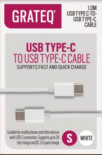 GRATEQ USB-C - USB-C KAAPELI QUICK 1M VALKOINEN - Kaapelit ja adapterit - 6438327850567 - 1