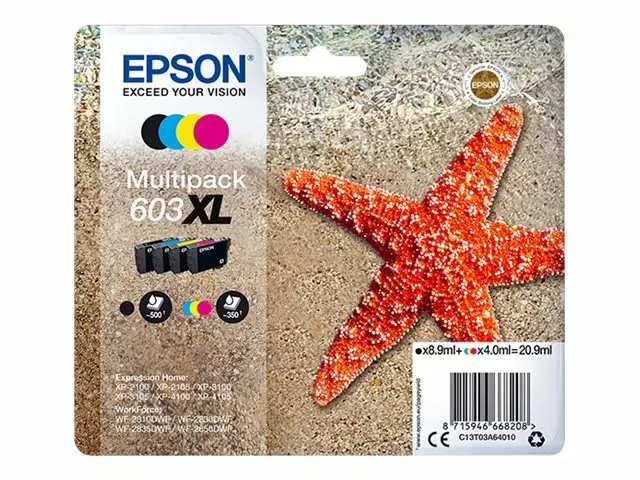 EPSON STARFISH MULTIPACK 4-COLOURS 603XL INK - Musteet, paperit ja väripatruunat - 8715946668208 - 2