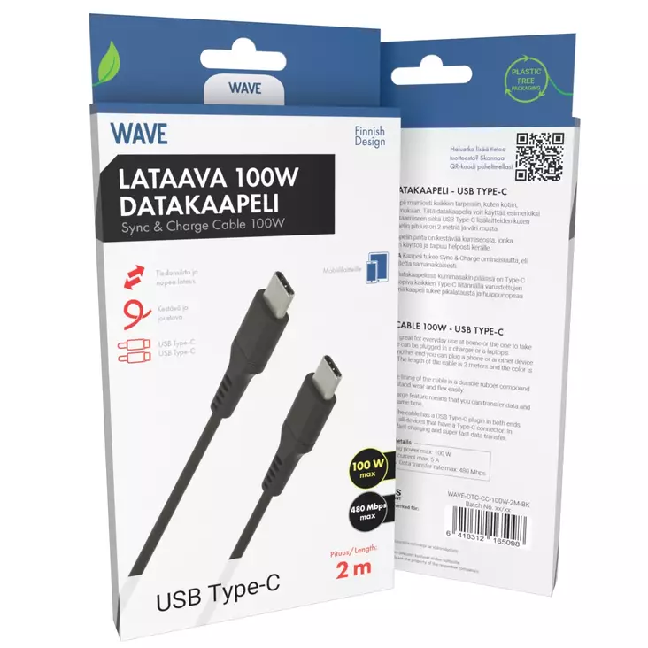 WAVE PIKALATAAVA 100W 2M DATAKAAPELI - Kaapelit ja laturit - 6418312165098 - 1
