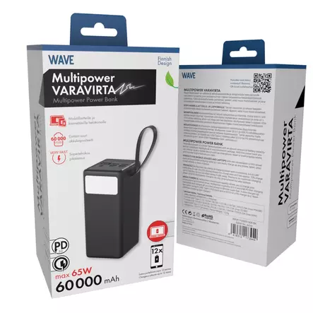 WAVE MULTIPOWER 60000MAH LISÄVIRTA MUSTA - Muut tarvikkeet matkapuhelimiin - 6418312173949 - 1