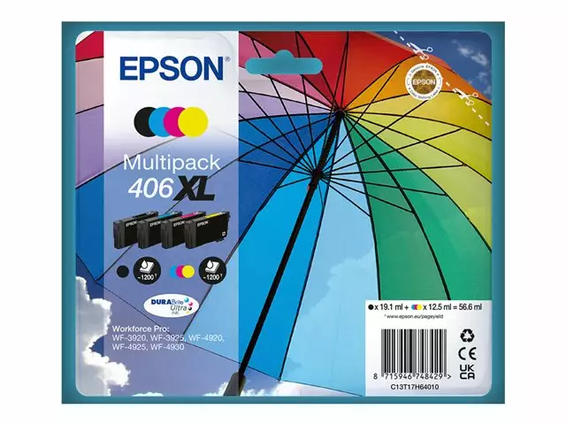 EPSON MULTIPACK 4-COLOUR 406XL DURABRITE ULTRA INK TINTPAKET - Bläck, Papper & Toner - 8715946748429 - 5