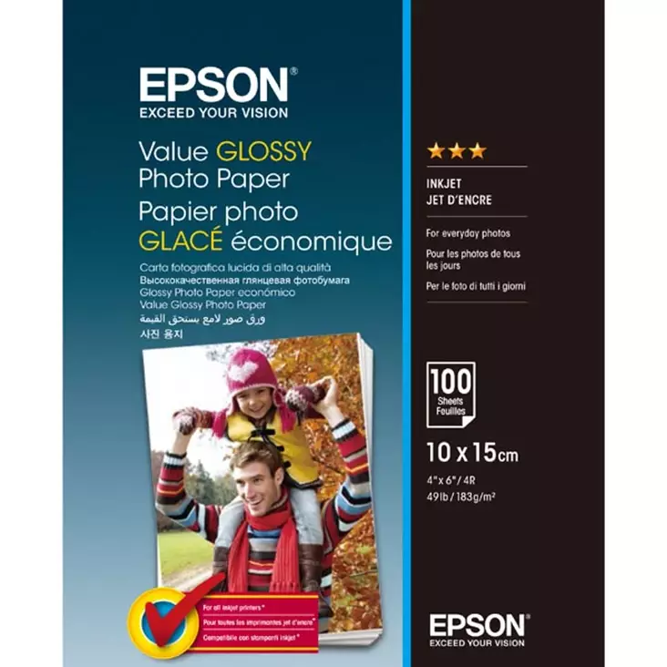 EPSON KIILTÄVÄ VALOKUVAPAPERI 10*15CM 100 ARKKIA - Musteet, paperit ja väripatruunat - 8715946611839 - 2