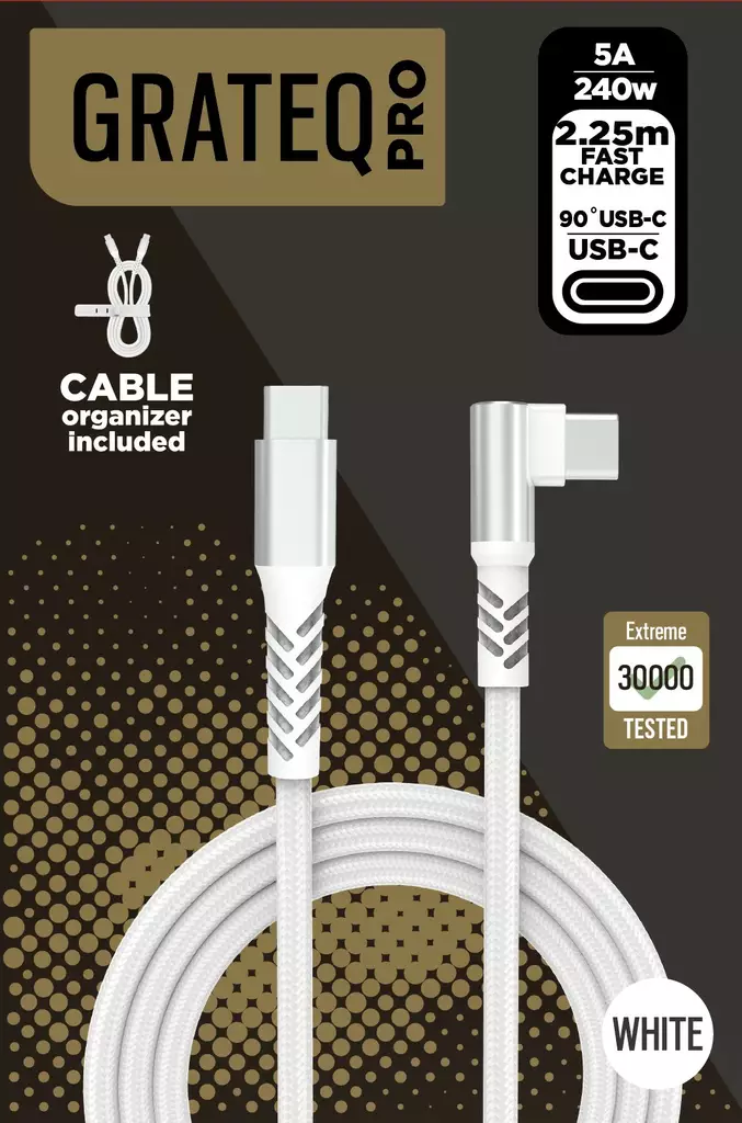 GRATEQ PRO USB-C - 90 USB-C 240W KAAPELI 2.25M - Kaapelit ja laturit - 6438327860719 - 2